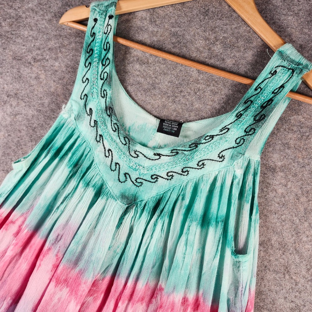 Fashion Force Sundress‎ Women Free Size Multicolor Tie Dye Embroidered Boho Flaw